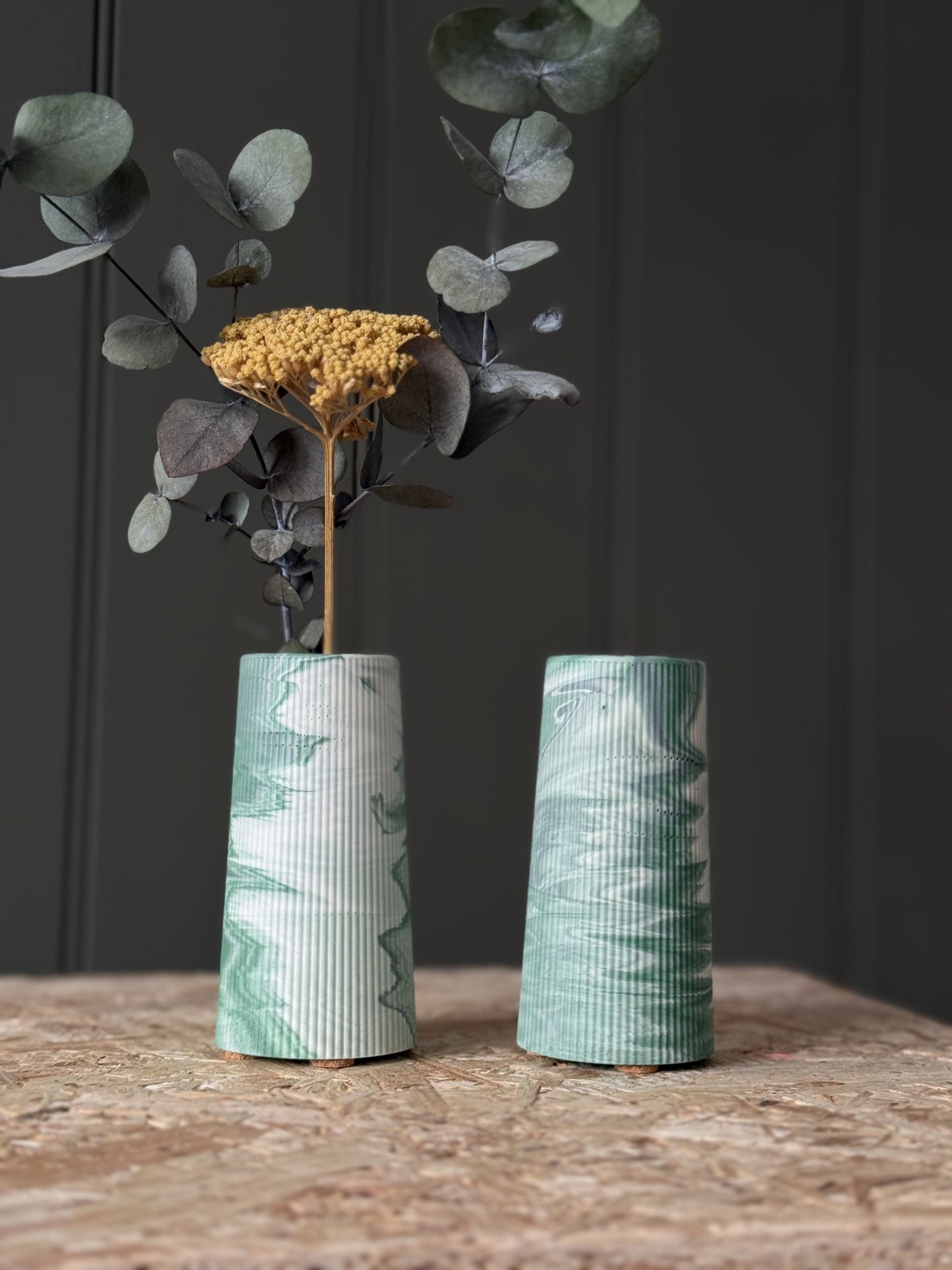 Neutral and teal decorative marbled vases