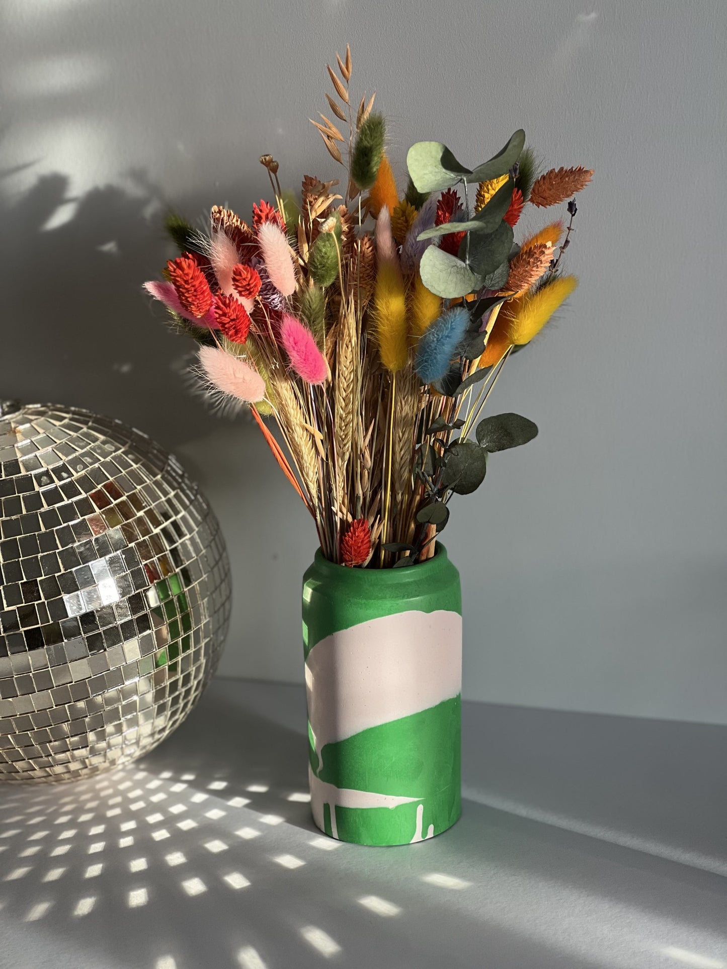 Green and Pink marbled vase