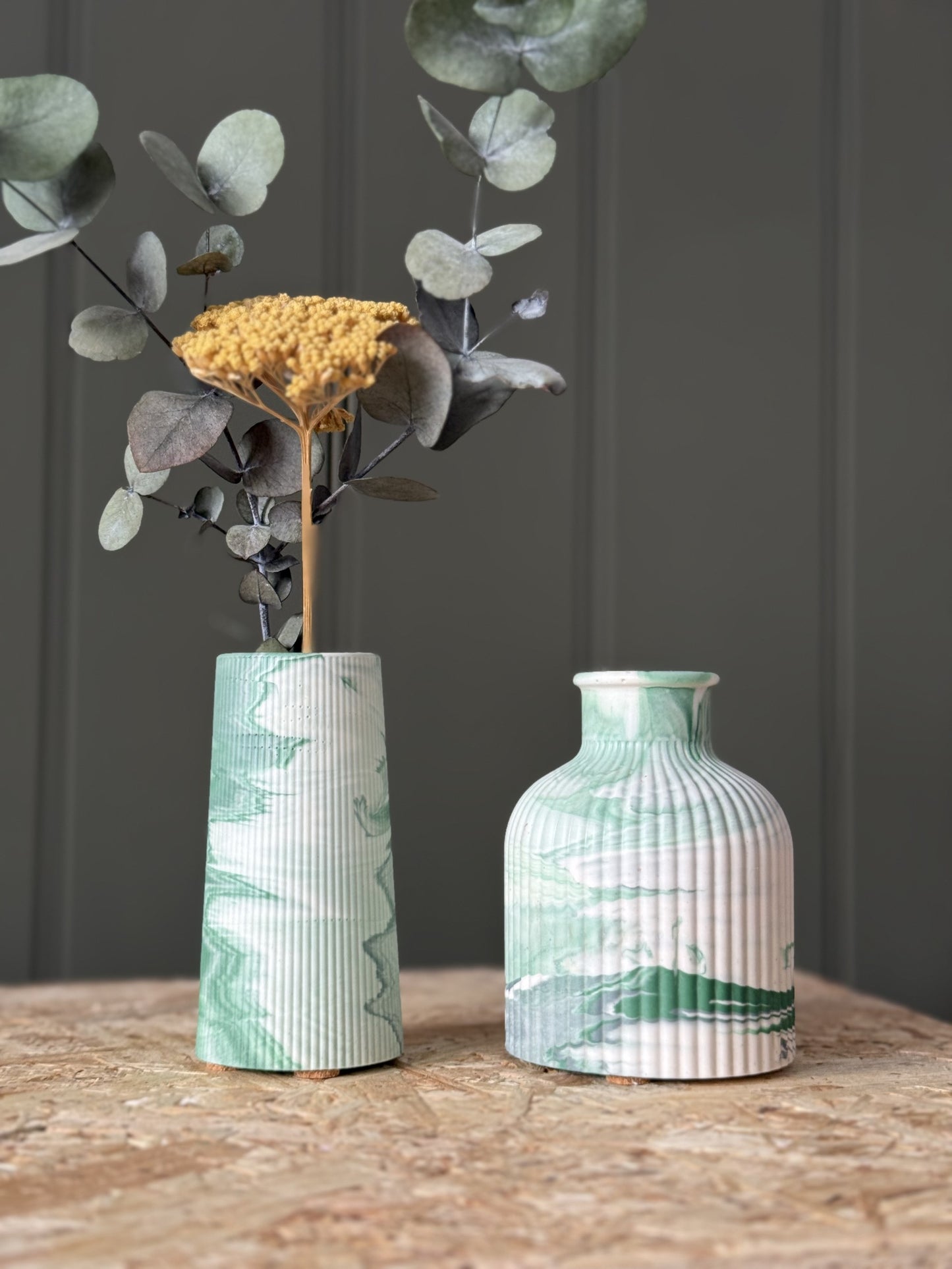 Neutral and teal decorative marbled vases