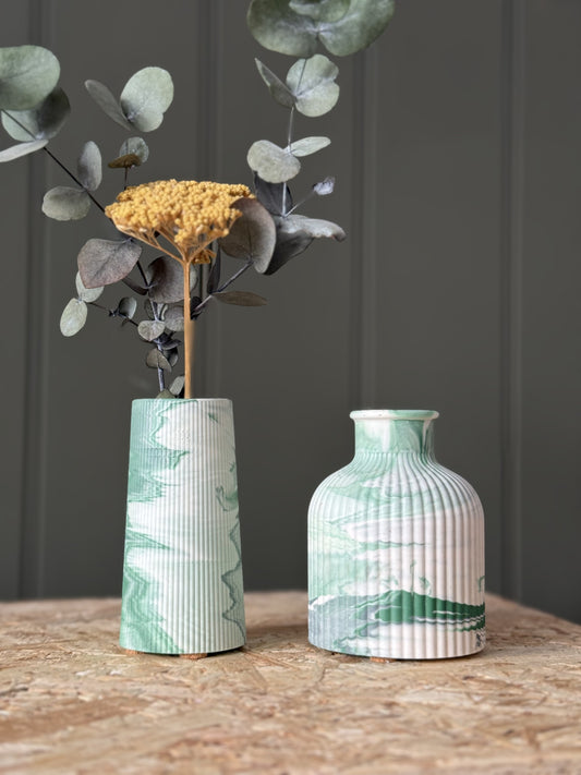 Neutral and teal decorative marbled vases