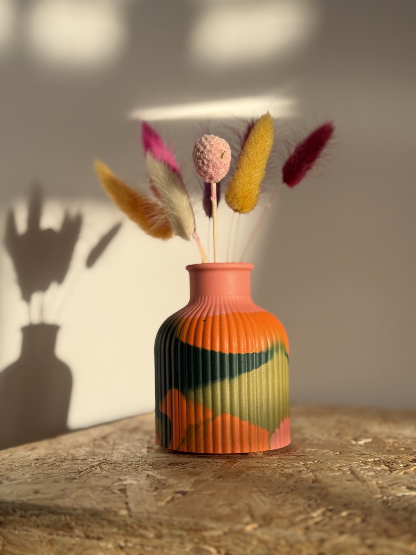 Marbled Teal, Orange, Pink and Green Decorative Vases