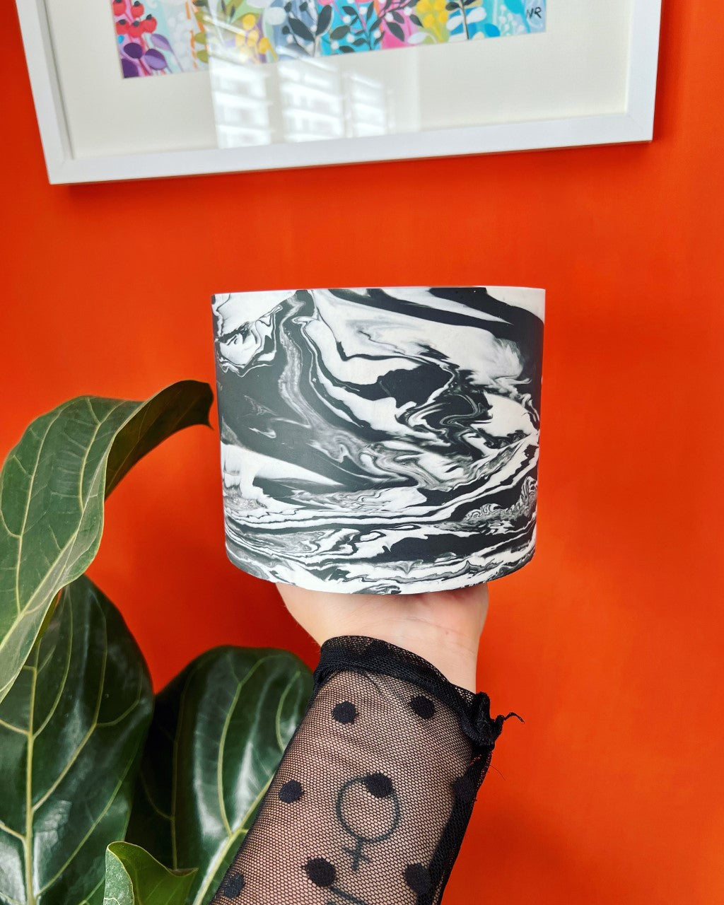 Indoor black and white marbled planter