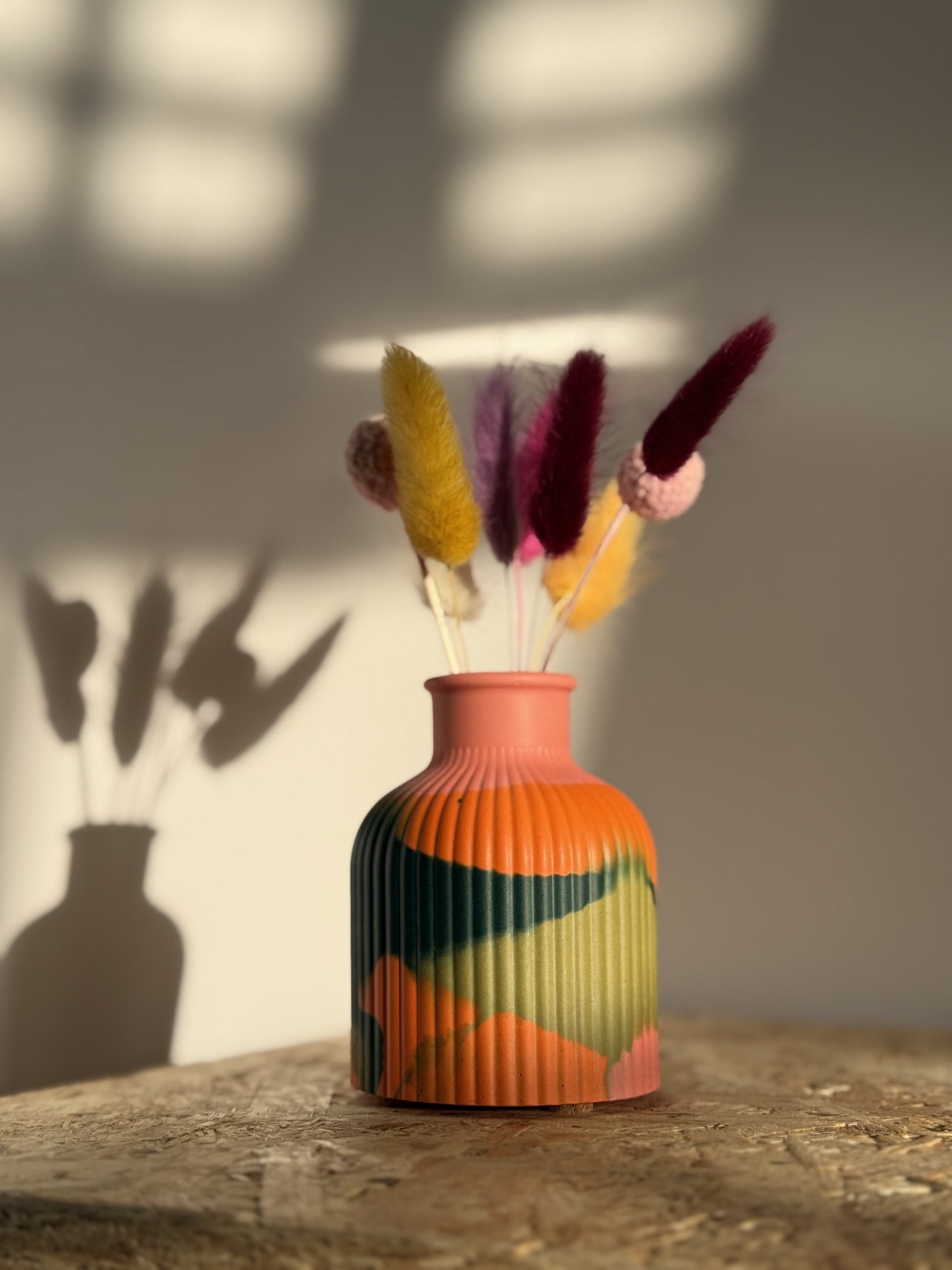 Marbled Teal, Orange, Pink and Green Decorative Vases