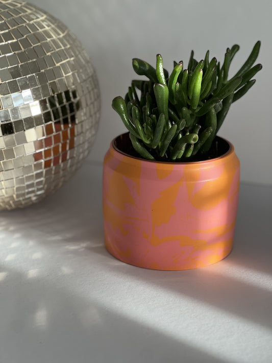 Orange and Pink Marbled sunset | Small Indoor Planter